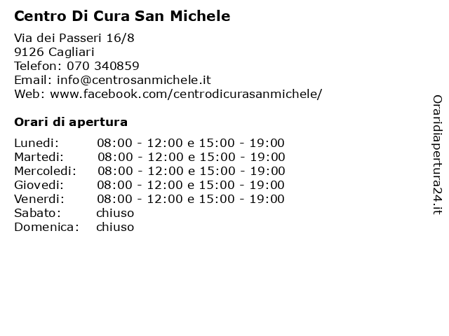 Orari di apertura Centro Di Cura San Michele Via dei Passeri